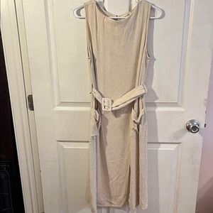 Elegant Cream Midi Dress with Belt